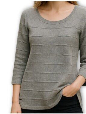 Lacoste Gray Wool Cashmere Sweater Rib Knit Pullover 3/4 Sleeve S